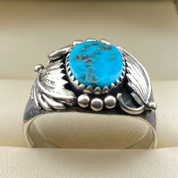 Richard Begay (RB) Navajo Sterling Silver Turquoise Ring Size 11.75 - 11.2 grams - Picture 11 of 15